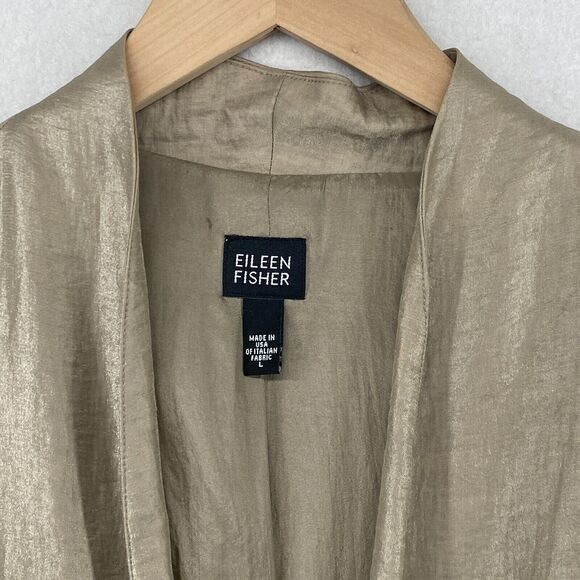 EILEEN FISHER Blazer L Linen Nylon Sparkle Shine Open Front Long Sleeve Beige - Picture 4 of 14